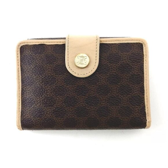 CELINE W Hook Purse Macadam Beige PVC ~ Leather Authentic Used - Picture 1 of 10